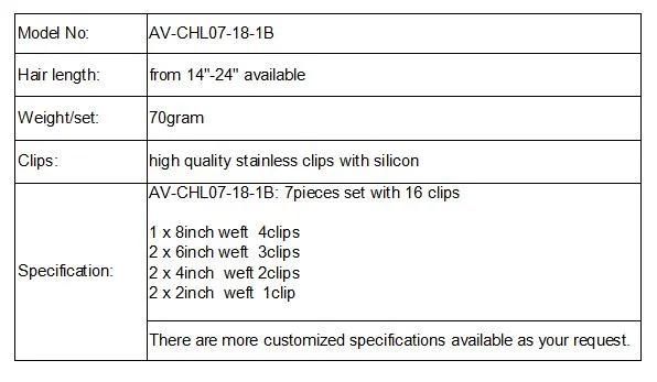Aviva Human Hair Extension Clip in Human Hair Extension 18inch 7PCS for Full Head (AV-CHL07-18-2)