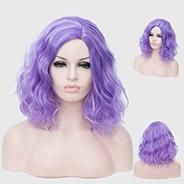 Aicos Purple Highlight 35cm Short Curly Halloween Party Anime Cosplay Wig for Women, Heat Resistant Full Wig +Cap