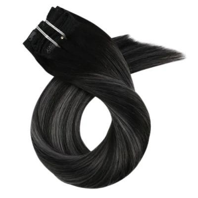 Clip in Hair Extensions 10-24 Inch Machine Remy Human Hair Brazilian Doule Weft Full Head Set Straight 7PCS 100g (10Inch Color 1B-Silver-1B)