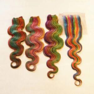 Unprocessed 24&quot; Human Hair Extension Ss Ombre Hair #Blue #Orange