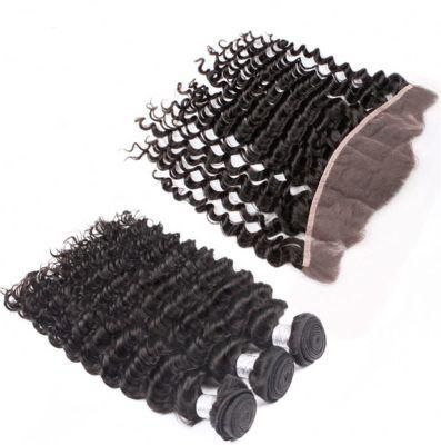 100% Unprocessed Cuticle Aligned Deep Wave Bundles with Lace Frontal