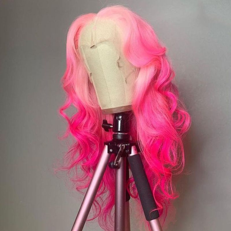 Pre Plucked HD Transparent Ombre 613 Blonde Pink Colored Body Wave Human Hair Wigs Full Frontal Wig for Women High Density 24 Inches