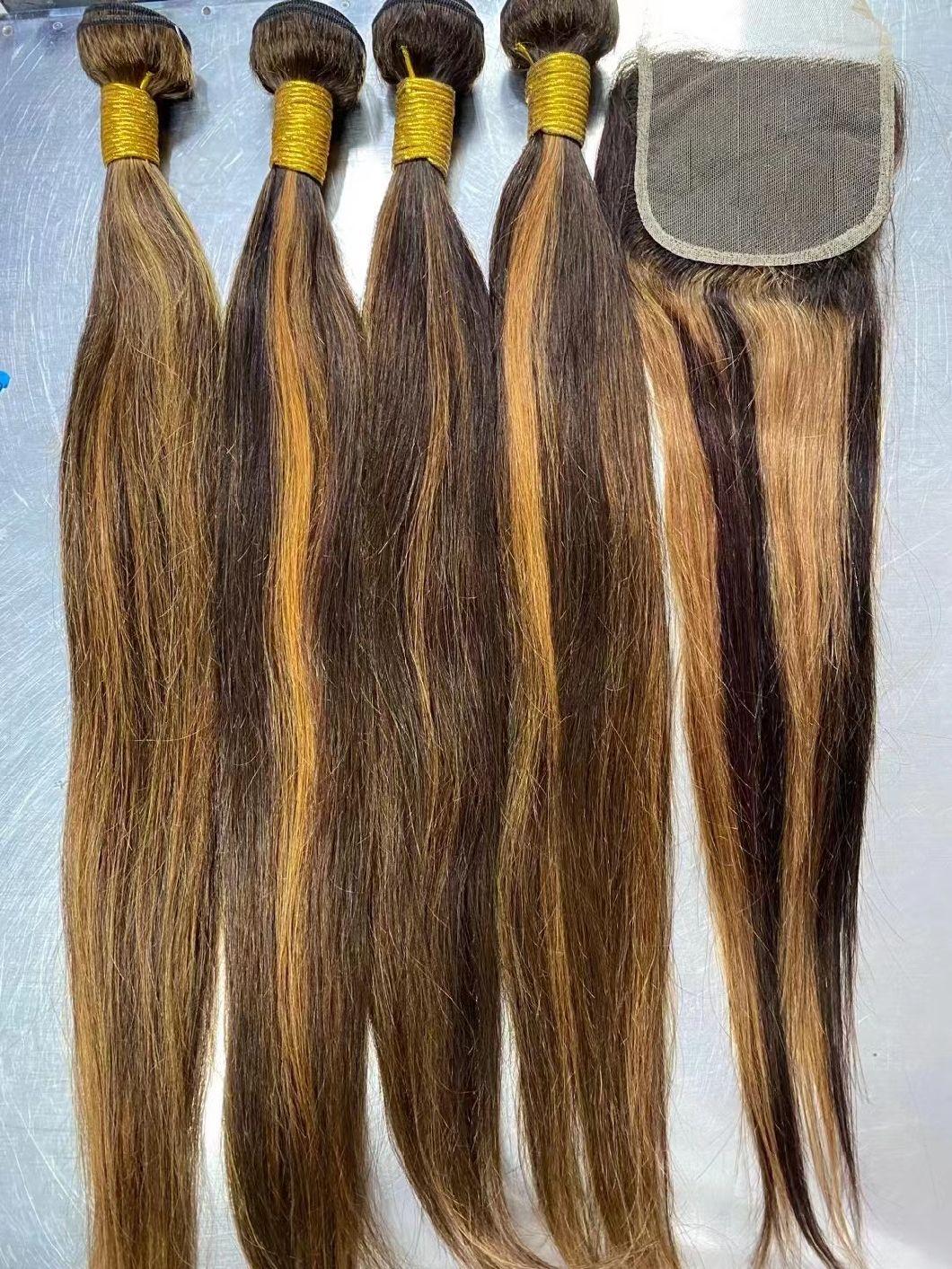 Hightlight Color Human Hair Bundles Vendor Extensions Unprocesseed Human Hair Bundles with Closure