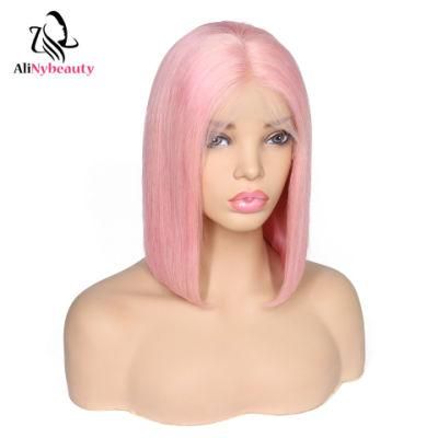New Style Short Straight Bob Pink Human Hair Lace Wig