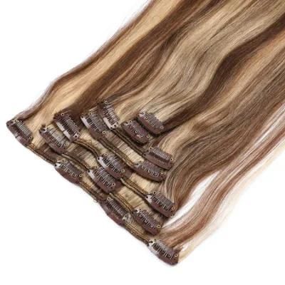 Double Drawn Thick Ends Cuticle Aligned Hair Clip in Hair Extensions #P14/60