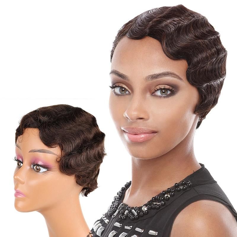 Short Lace Human Hair Wigs for Women Brazilian Finger Wave Wig