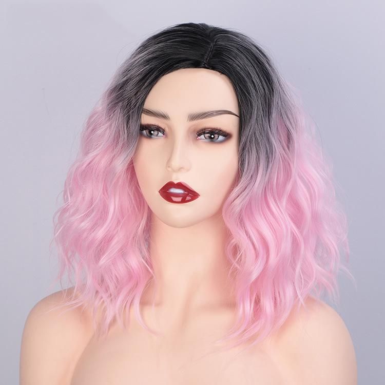 14 Inch Short Bob Colorful Wigs Wavy Curly Wig Pink Wig for Women Cosplay