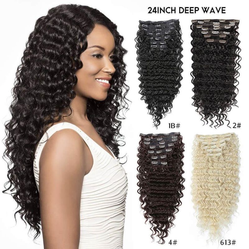 Synthetic Deep Wave Clips in Hair Extensions