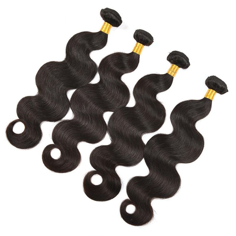 Indian Hair Body Wave 4 Bundles Human Hair Bundles with Frontal Natural Black Remy Hair Extensions