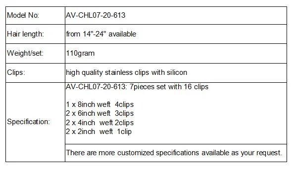 Brazilian Hair Extension Clip in Human Hair Extension 20inch 7PCS for Full Head (AV-CHL07-20-613)