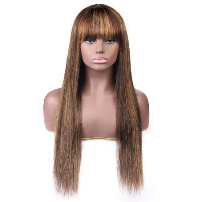 P4/27# Wig Long Straight Gradient Semi Human Hair Wig with Bangs