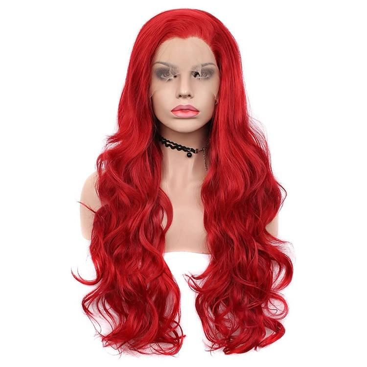 Hot Red Lace Front Wigs for Women Long Wavy Synthetic Hair Cosplay Wigs Heat Resistant Realistic Natural Hairline