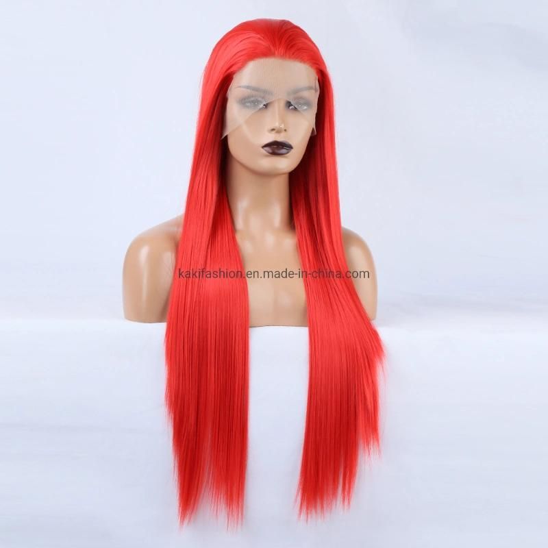 Colored Europe Hot Selling Premium Fiber Straight Synthetic Hair Red Cosplay Wig