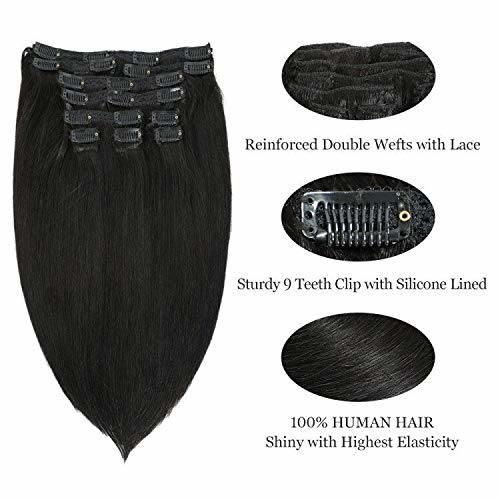 Kbeth Human Hair Extension Clip in for Black Women 2021 Summer Fashion 100% Virgin Raw Brazilian Remy Black Soft and Breathable Straight Human Hair Extensions