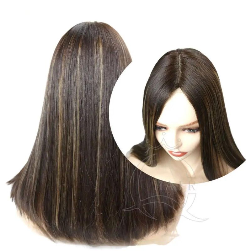 Dark Brown Color with Highlight Natural Human Hair Wig Brazilian Hair Customized Top Lace Wig Lace Front Wig Silk Top Wig Jewish Wig Kohser Wig