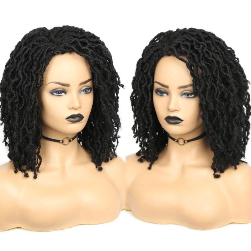 Short Soft Black Synthetic Wigs Faux Loose Dreadlock Dreads Braiding Crochet Twist Fiber for Black Women Daily Hair Wig