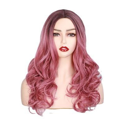 China Cheap Ombre Dark Pink Synthetic Brazilian Hair Body Wavy Long Wigs Hair