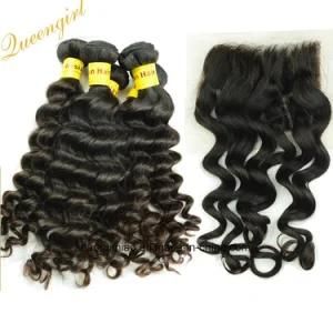Cheap Virgin Remy Loose Curly Malaysian Hair Weave with Lace Closures Factory
