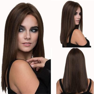 Wig Brown Pick Dye Medium-Length Straight Hair in The Middle Long Chemical Fiber Fluffy Front Lace Wig