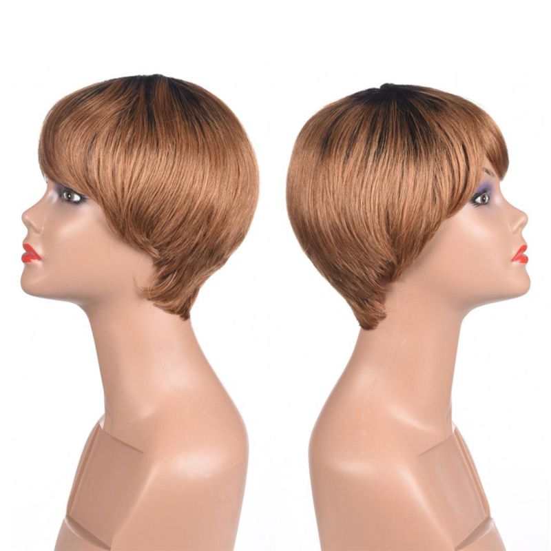 Short Human Hair Pixie Wigs Short Wigs for Lady 10A Brown Human Hair Wig Ombre Color 1b/30