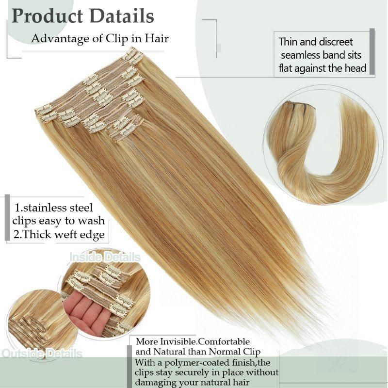 Brazilian Remy Virgin Hair Clip in Hair Extensions 100% Human Hair Weft#27/613