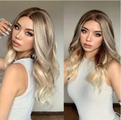 Freeshipping Synthetic Wig for Women Brown Blonde Highlights Natural Hair Wig Middle Part Long Wave Wigs Heat Resistant Dropshipping Wholesale