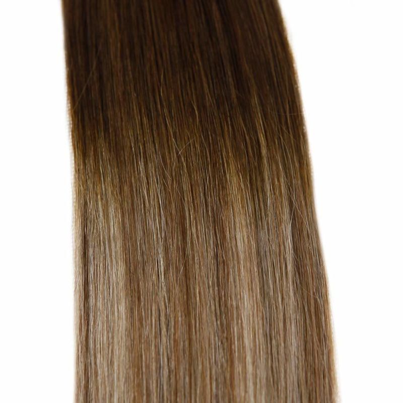 24inch Remy Hair Extensions I Tip Balayage Dark Brown Fading to Medium Brown Highlighted Pre Bonded Hair Extensions 1g /Strand