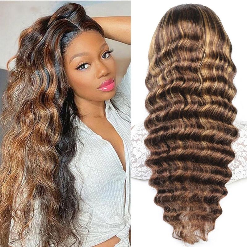 Highlight Lace Front Human Hair Wigs 4/27 Brazilian Deep Wave Wigs Ombre Deep Wave Wig for Women Remy Wig