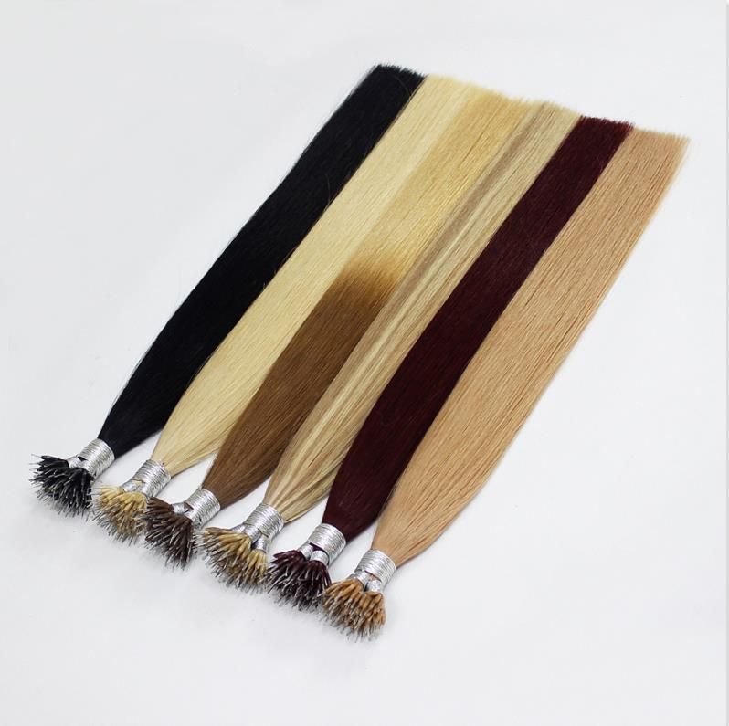 100% Human Hair Nano Ring Hair Extensions Machine Remy Pre-Bonded Straight Nano Tip Indian Hair