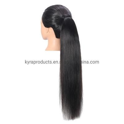 Ponytail Human Hair Clip in Straight European Wrap Around Long Ponytail Clip in 100% Remy Human Hair Extensions