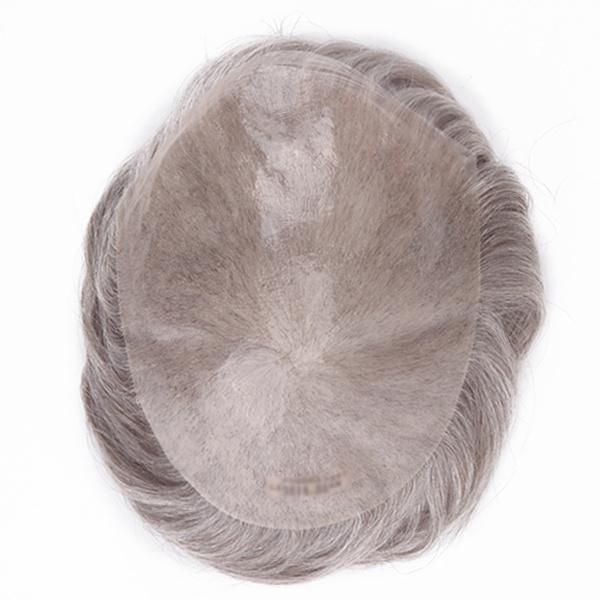 Delicate Lift Injected Super Thin Skin Base Gray Male Natural Hair Toupee