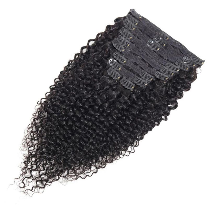 Brazilian Human Hair Jerry Curly Hair Clip in Human Hair Extensions 8 PCS/Set Natural Color Remy Human Hair 20 Inches