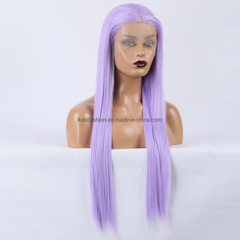 China Hair Factory Cheap Price Long Straight 24 Inch Light Purple Synthetic Fiber Wig