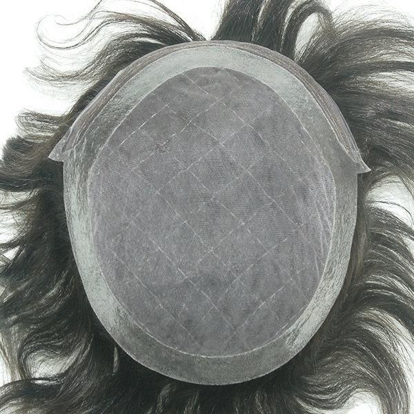 Double Layer French Lace Ploy Around and Lace Front Human Hair Men Toupee