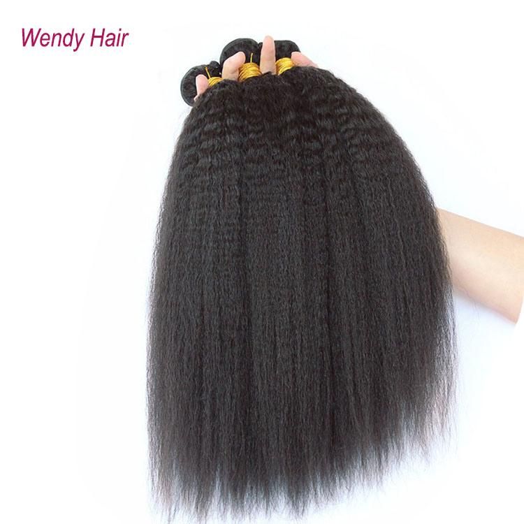 Kinky Straight Yaki Hair Unprocessed Natural Black Color 100% Brazilian Virgin Human Hair Weft Hair Weaving 100g Per Bundle