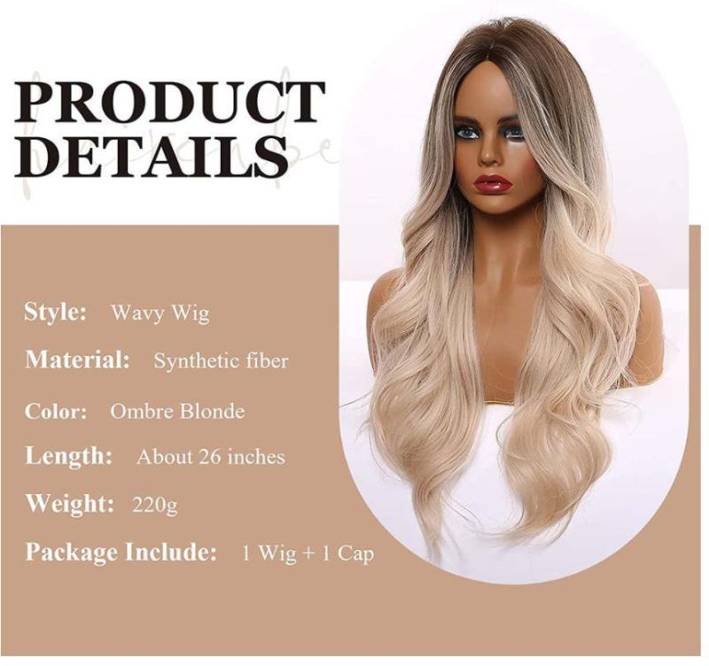 Freeshipping Ombre Brown Light Blonde Platinum Long Wavy Middle Part Hair Wig Cosplay Natural Heat Resistant Synthetic Wig for Women Dropshipping Wholesale