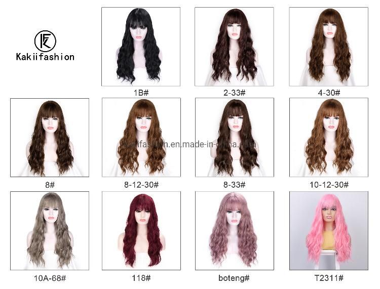 High Quality Wholesale Long Wavy Wigs with Bangs Heat Resistant Synthetic Kinky Curly Wigs for Black Women