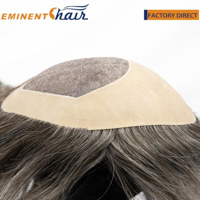 Human Grey Fine Mono with Npu Hair Replacement System Toupee for Man