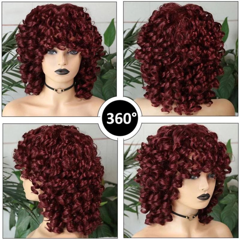 Afro Kinky Curly Wig with Bangs Brazilian Human Hair Wigs for Africa America Black Women