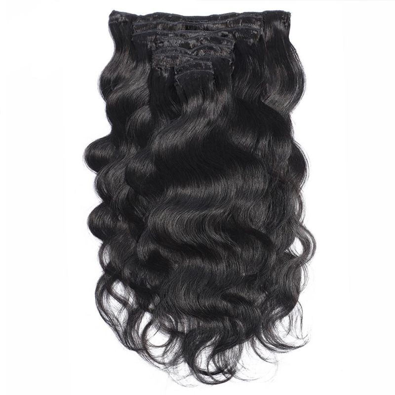 Brazilian Body Wave Clip in Human Hair Extensions 8 PCS/Set Natural Color Clip Ins Remy Hair 24 Inches 120gram