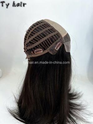Pre Plucked Natural - Looking Short Length Dark Color Remy Lace Front Mono Top Weft Back Front Wig for Hair Thinner Person