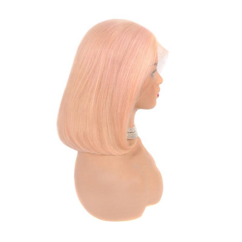 Natural Human Hair Wigs Lace Frontal Pink Color Short Wig