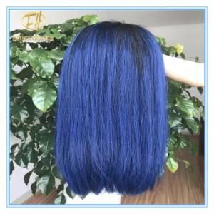 Top Quality Hot Sales #1b/Blue Omber Color Bob Human Hair Lace Wigs with Factory Price Wig-028