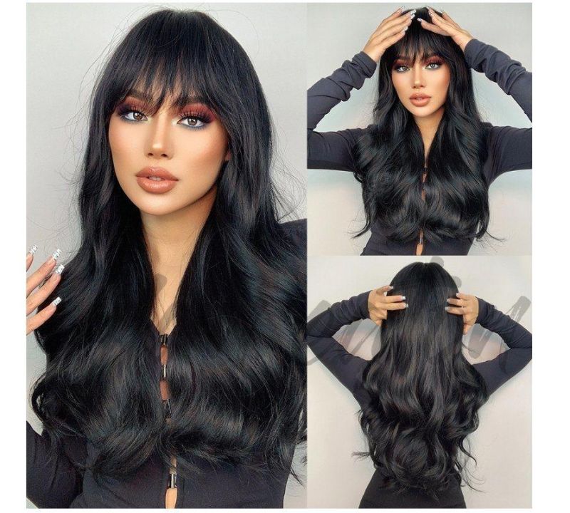 Freeshipping Long Wavy Black Synthetic Wigs for Women Heat Resistant Natural Middle Part Cosplay Party Lolita Hair Wigs Dropshipping Wholesale