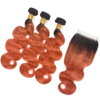 Ombre Body Wave Bundles with Closure T1b/350 100% Brazilian Virgin Hair Extensions