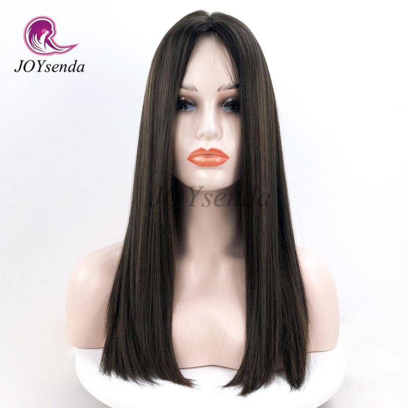 Brown Color Hair Jewish Wig with Highlight Silky Straightl Hair Wigs Medium Density Human Natural Hair Wigs Jewish Wigs Kosher Wigs