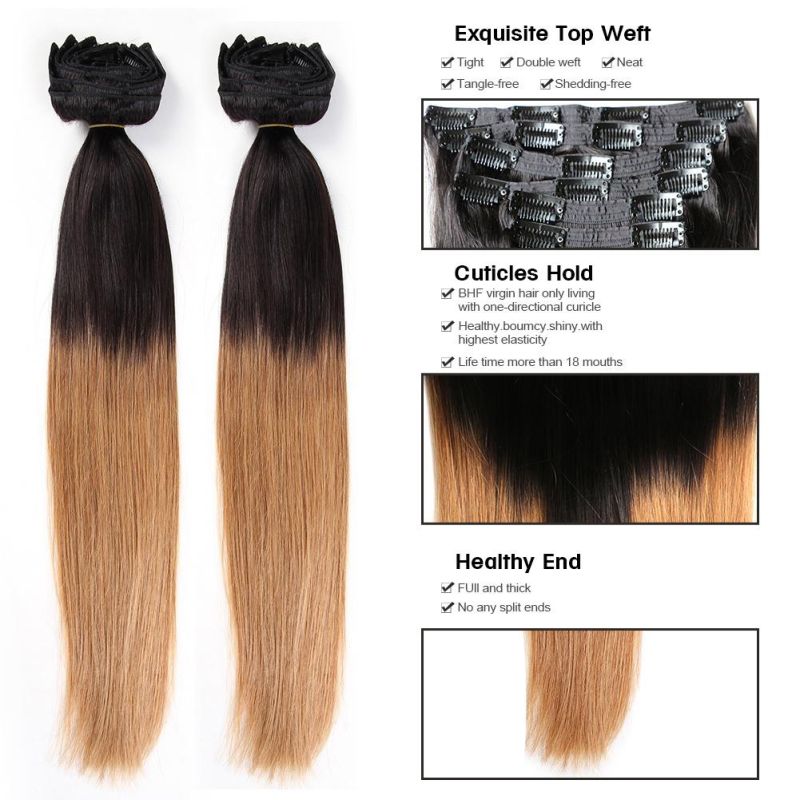 Wholesale 20 Inch Ombre T1b/27 160g Full Head Human Hair Extensions Clip in Human Hair Extensions