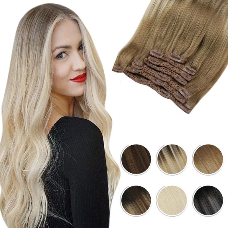 Clip in Hair Extensions 10-24 Inch Machine Remy Human Hair Brazilian Doule Weft Full Head Set Straight 7PCS 100g (10Inch Color P18-613)