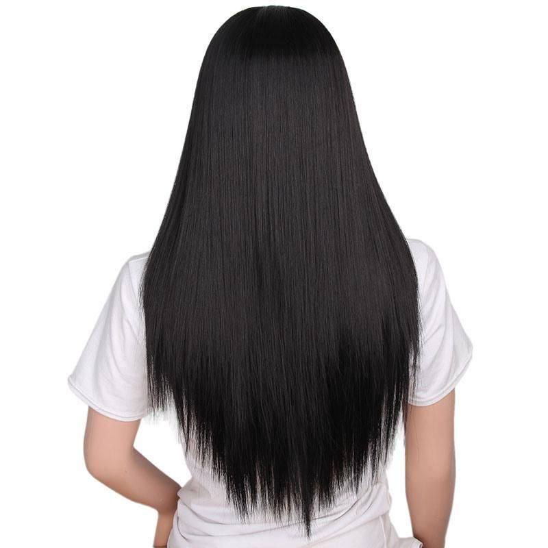 Cheap Wholesale Straight Natural Wave Black Wig for Black Women Synthetic Hair Wigs