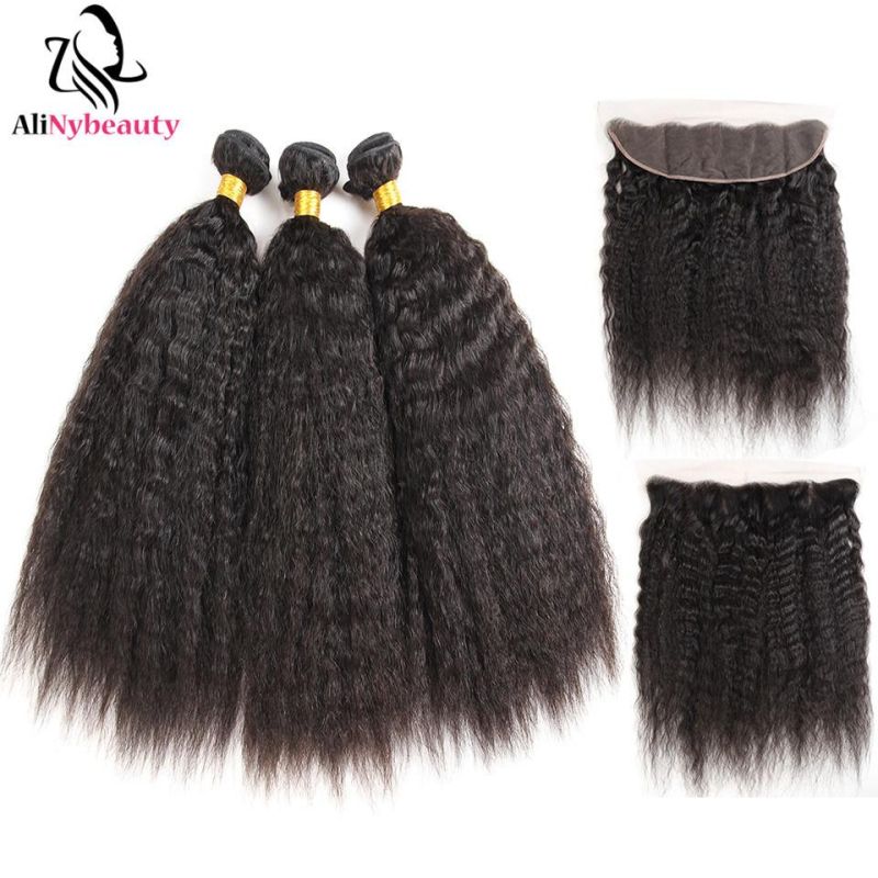 100% Virgin Brazilian Kinky Straight Hair Bundles with Lace Frontal